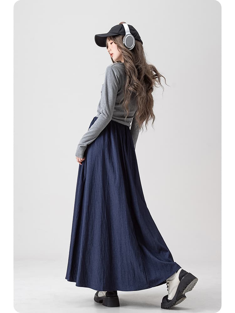 青ファッション 青ファッション なめらか揺れる マキシスカート