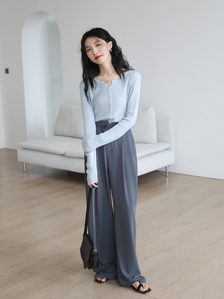 青ファッション 青ファッション 上品リブ編みスリムカーディガン