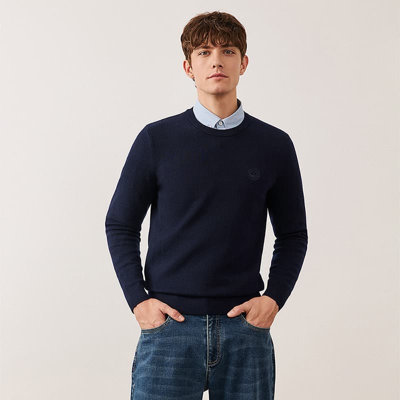 青ファッション ニット クラシック丸首セーター