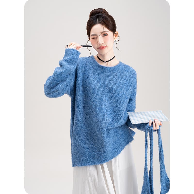 青ファッション ニット ふわもこゆったりニット