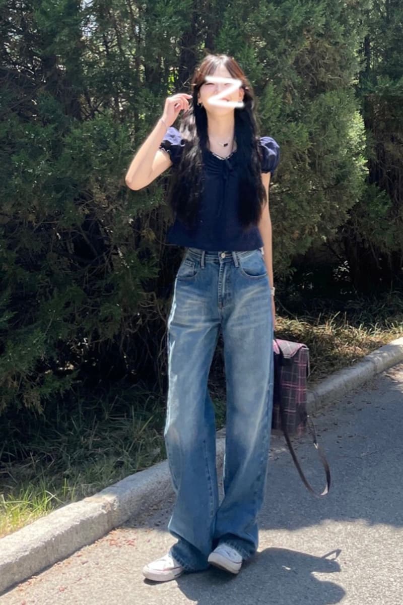 青ファッション 青ファッション パフスリーブ優美ブラウス