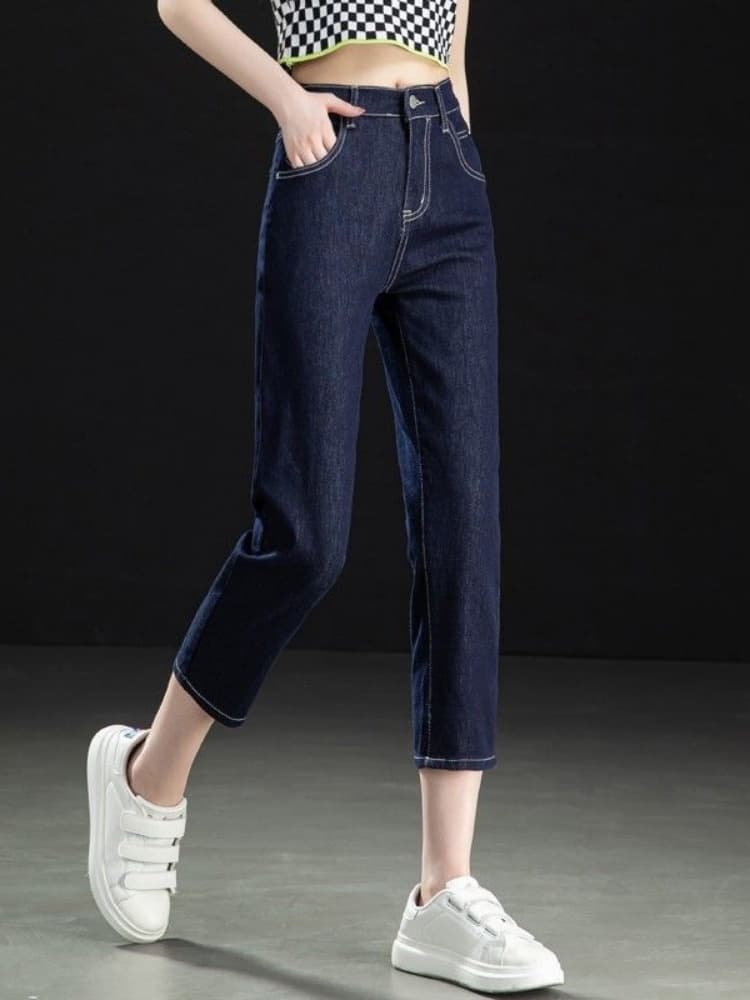 青ファッション 青ファッション クロップドデニムパンツ
