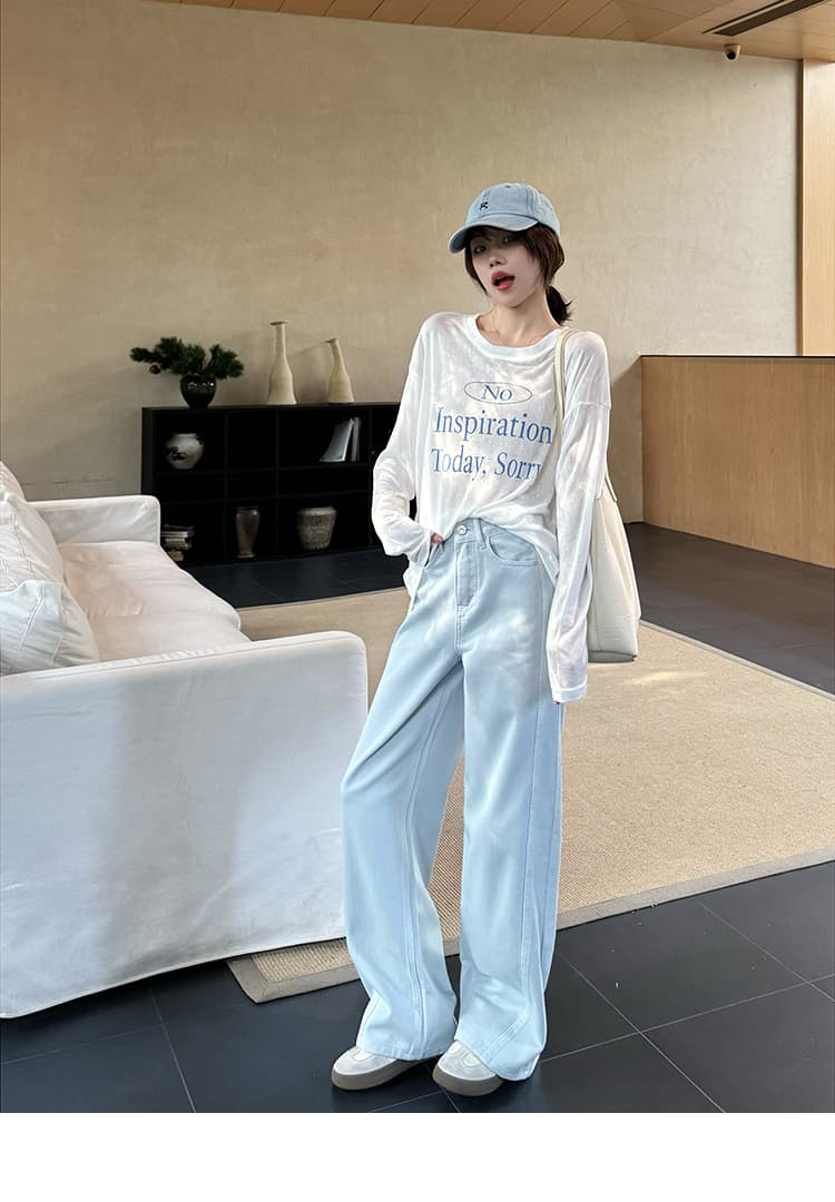 青ファッション すっきりワイドデニムパンツ