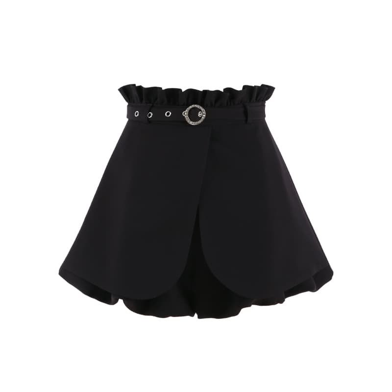 青ファッション セットアップ フリル袖リボンブラウス＆ショートパンツ
