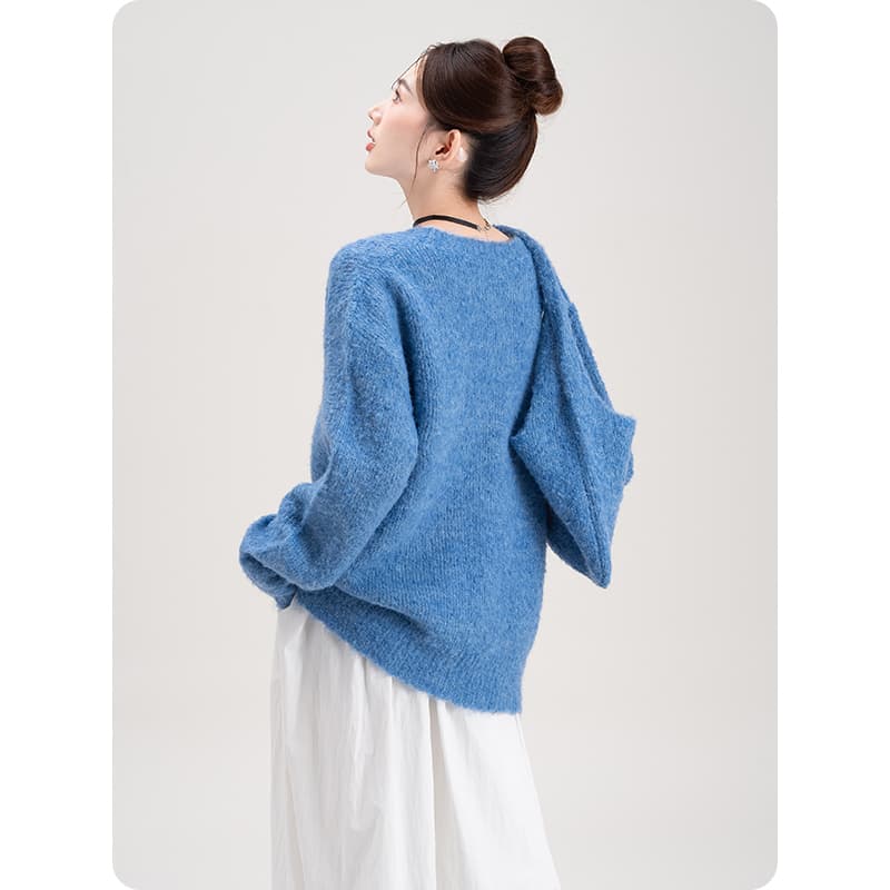 青ファッション ニット ふわもこゆったりニット