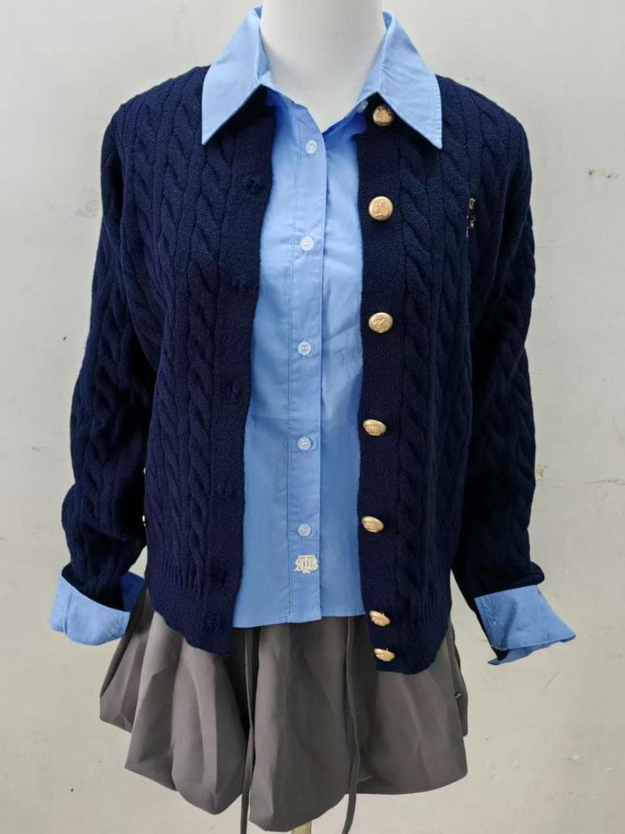 青ファッション 青ファッション 麗しの学院風ニットカーディガンシャツ