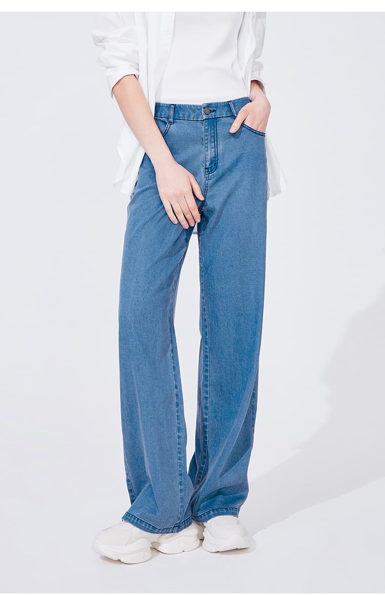 青ファッション パンツ すっきりワイドデニムパンツ