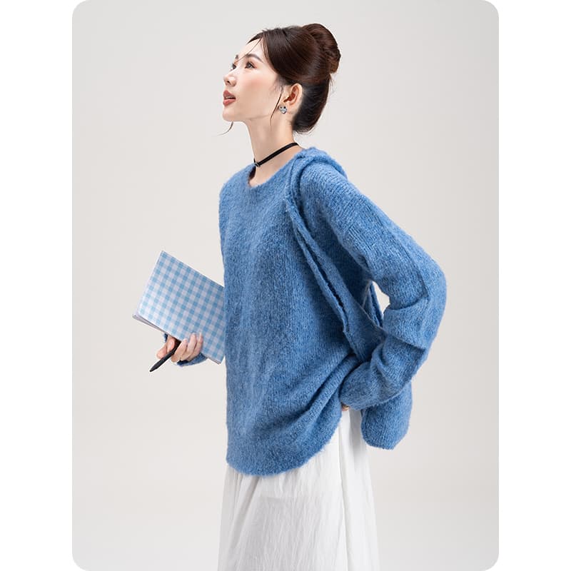 青ファッション ニット ふわもこゆったりニット