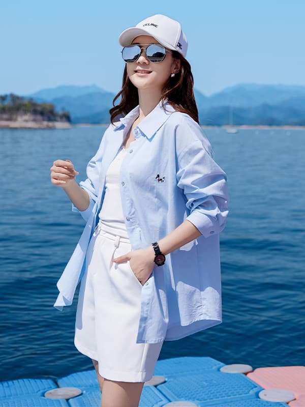 青ファッション さわやか海辺リゾートシャツ