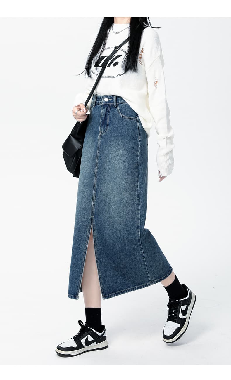 青ファッション スカート ロング丈デニムボトムス