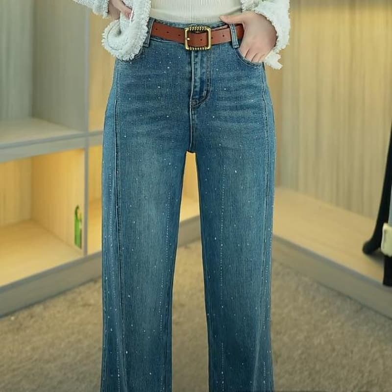 青ファッション ハイウエストフレアデニム