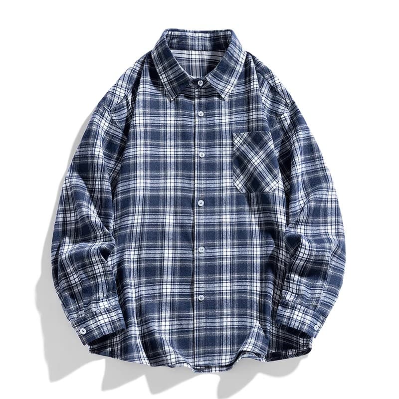青ファッション 青ファッション 格子柄リラックスシャツ