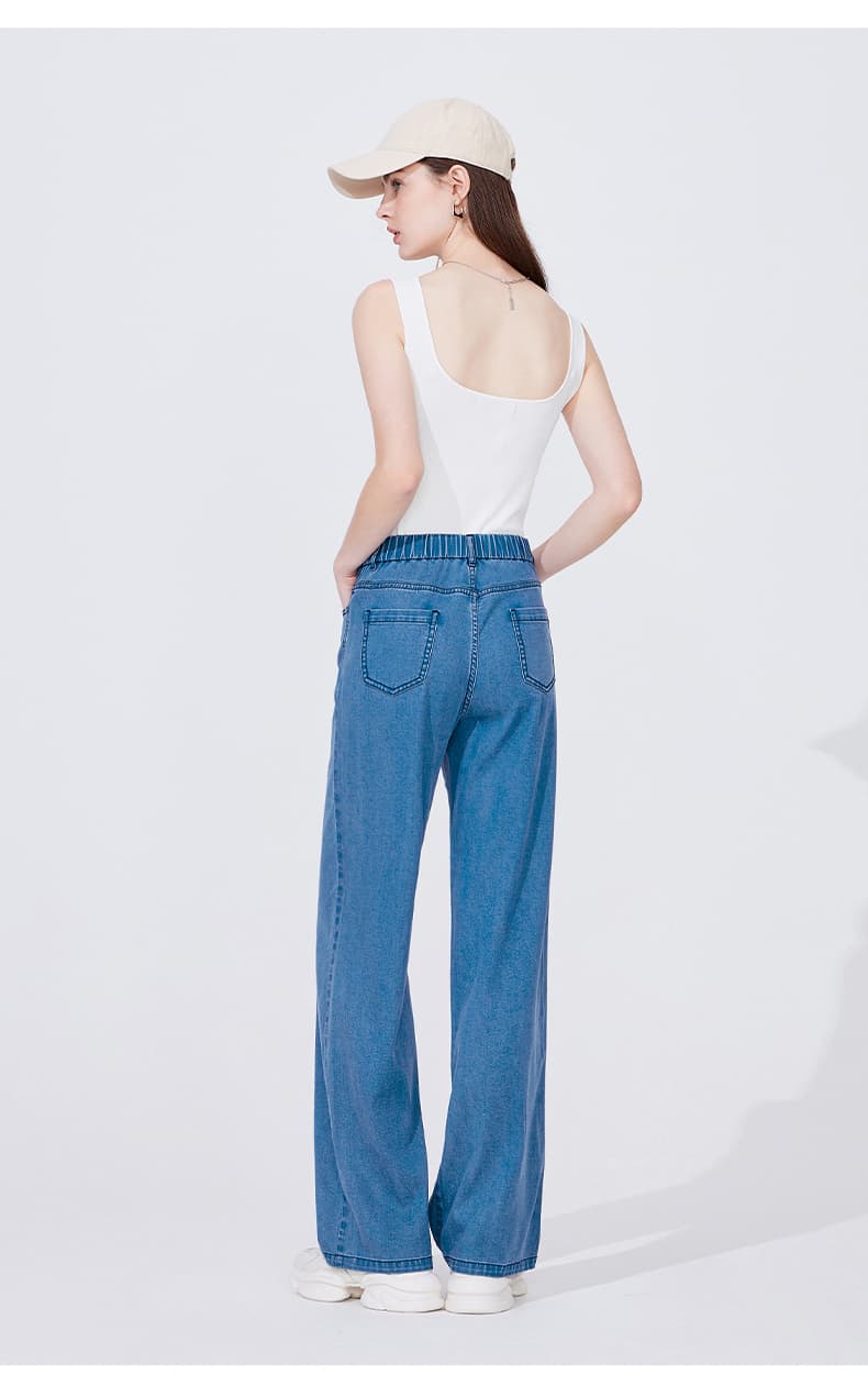 青ファッション パンツ すっきりワイドデニムパンツ