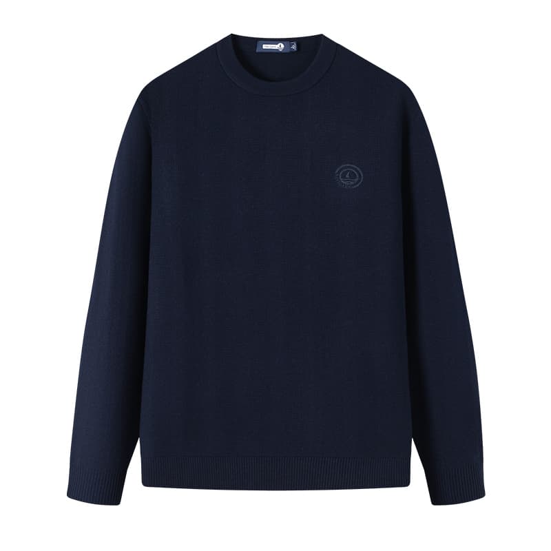 青ファッション ニット クラシック丸首セーター
