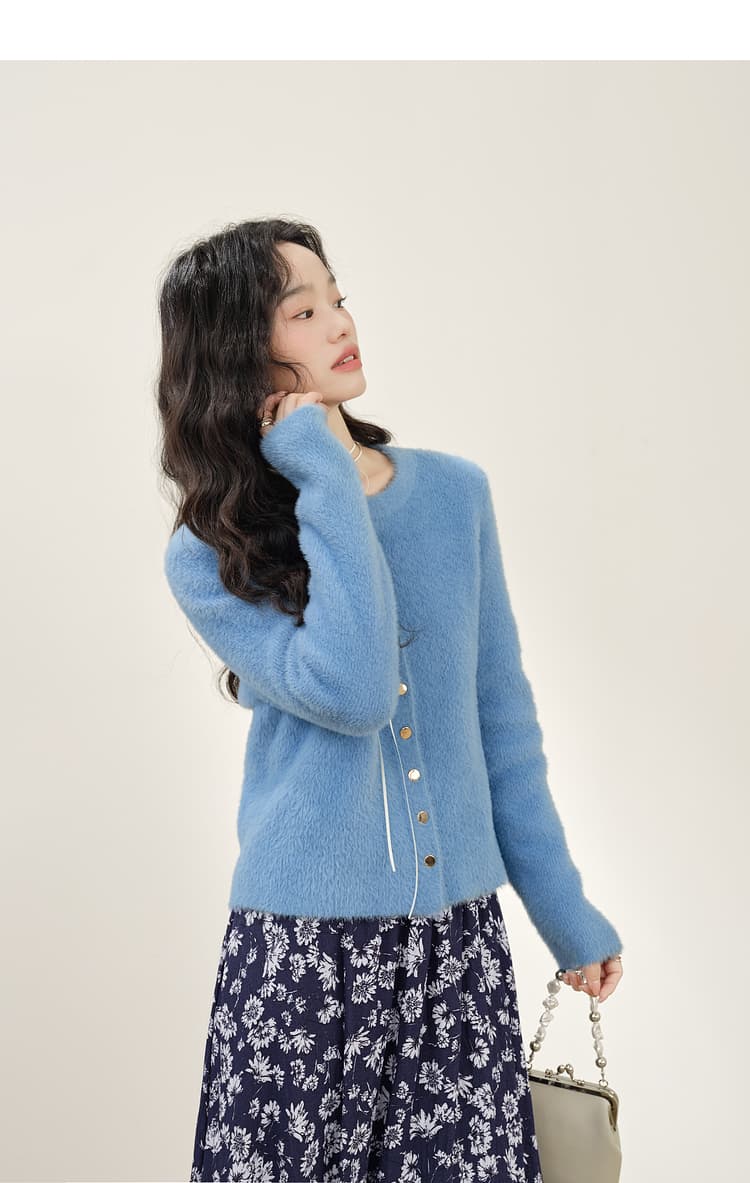 青ファッション カーディガン ふわもこリラックスカーディガン