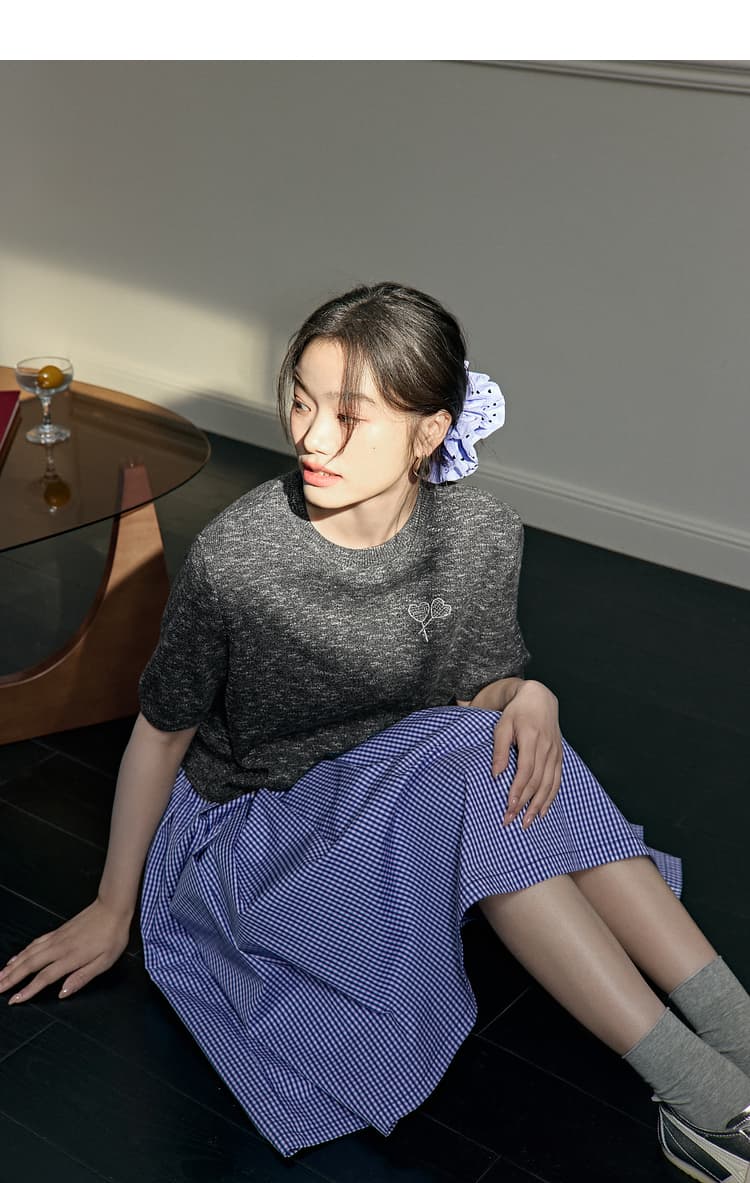 青ファッション スカート 格子柄ロング丈フレアボトムス