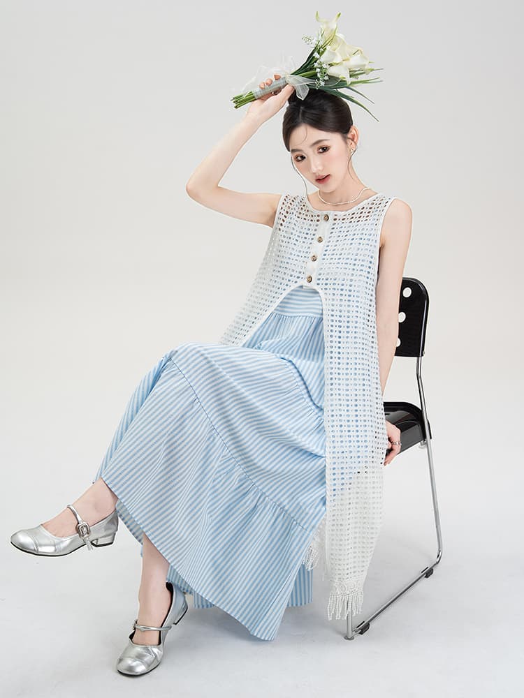 青ファッション レイヤード風マキシスカート