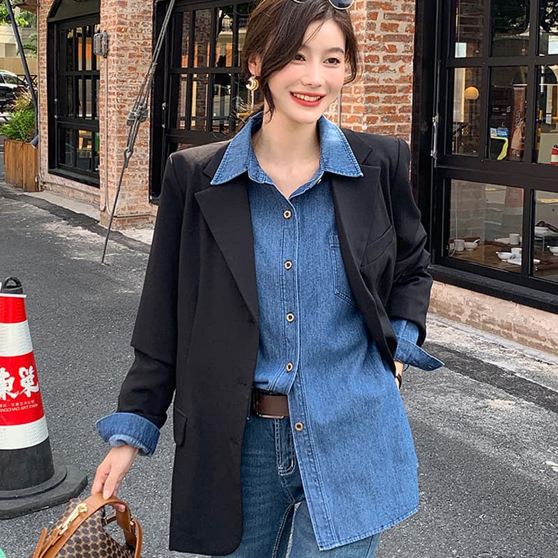青ファッション ブラウス ゆったりデニムトップス