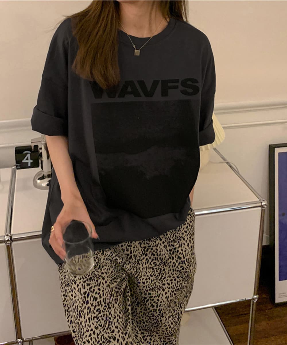 青ファッション ゆったりシルエット 波柄プリント長袖シャツ