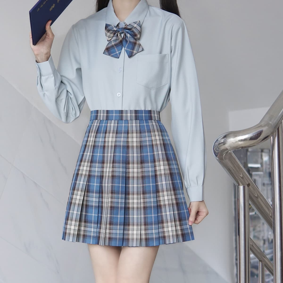 青ファッション 青ファッション 制服風リボン付きブラウス
