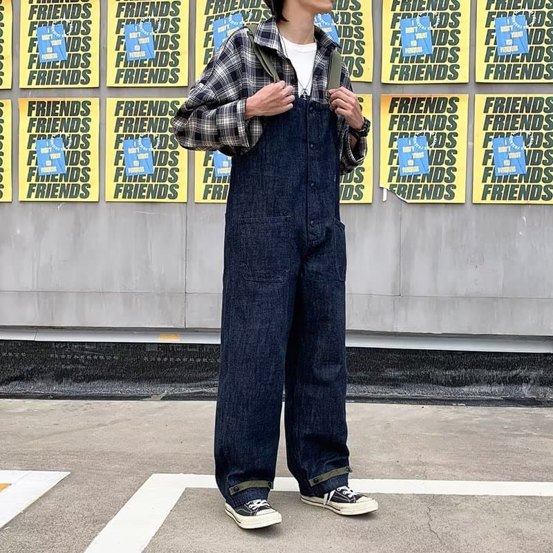 青ファッション マリンモチーフオーバーオールパンツ