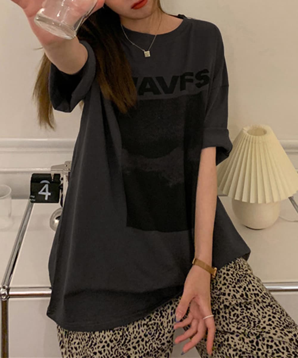 青ファッション ゆったりシルエット 波柄プリント長袖シャツ