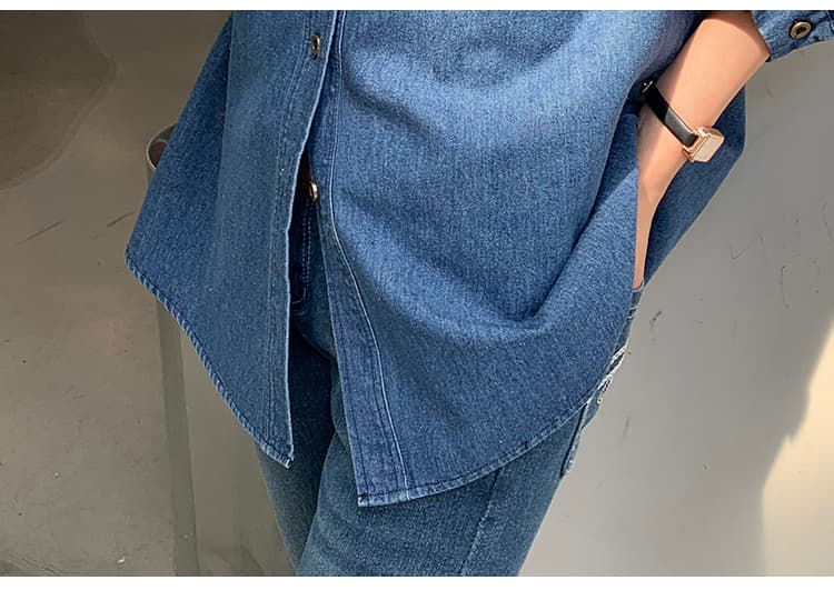 青ファッション ブラウス ゆったりデニムトップス