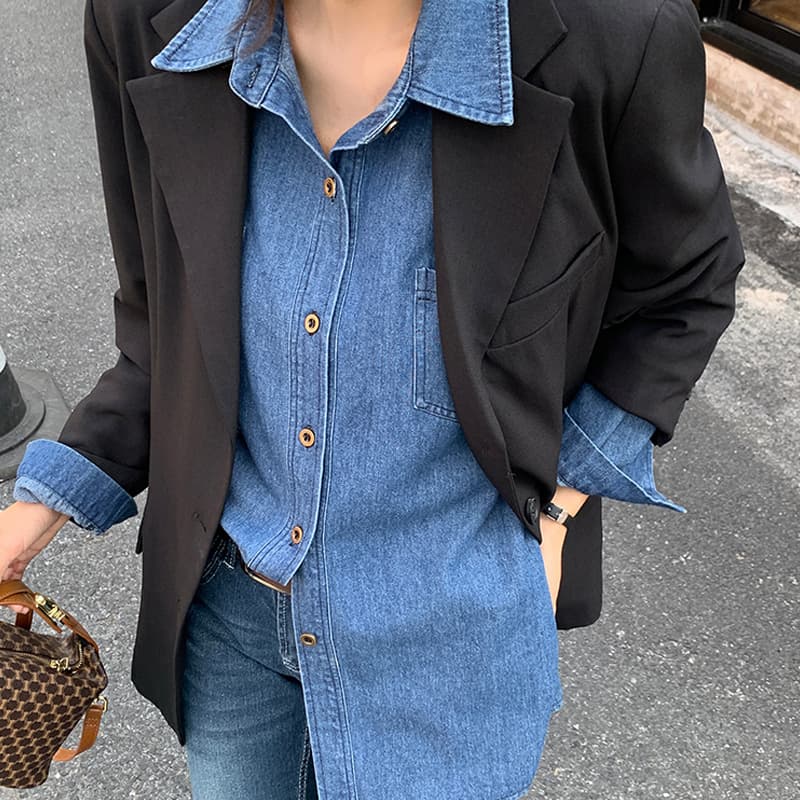 青ファッション ブラウス ゆったりデニムトップス