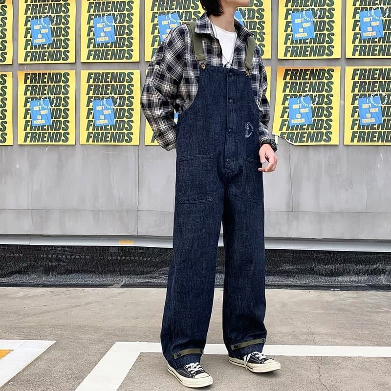 青ファッション マリンモチーフオーバーオールパンツ