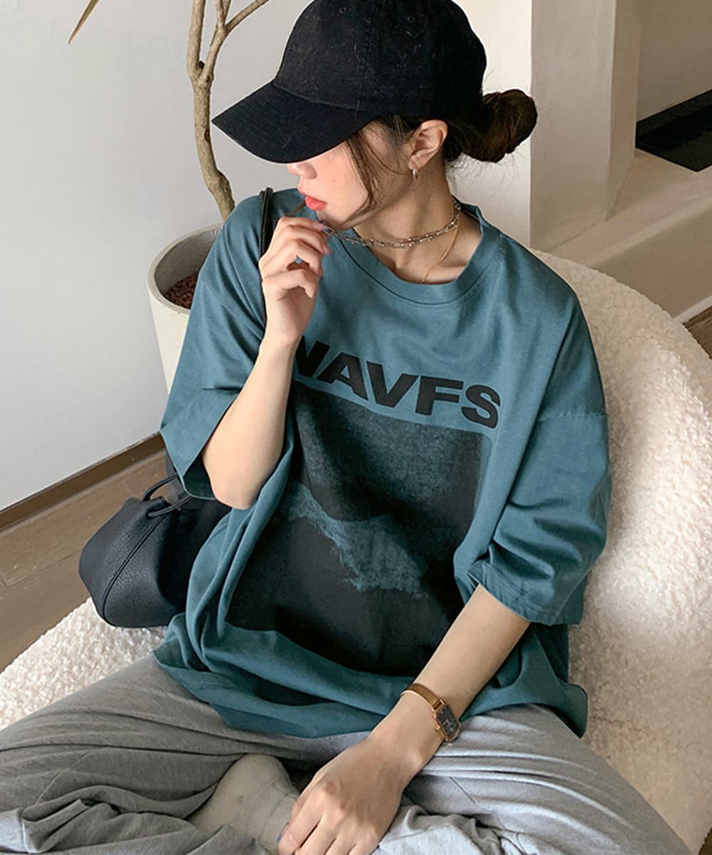 青ファッション ゆったりシルエット 波柄プリント長袖シャツ